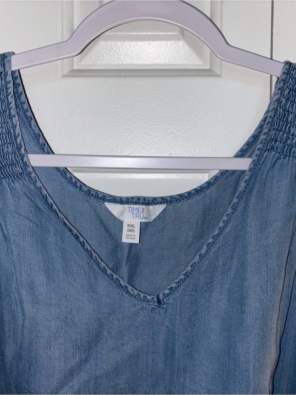 Time and Tru Light Blue Chambray V-Neck Dress